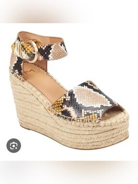 Marc Fisher Snake-Print Espadrille Wedge Sandal in Black, Cream & Tan
